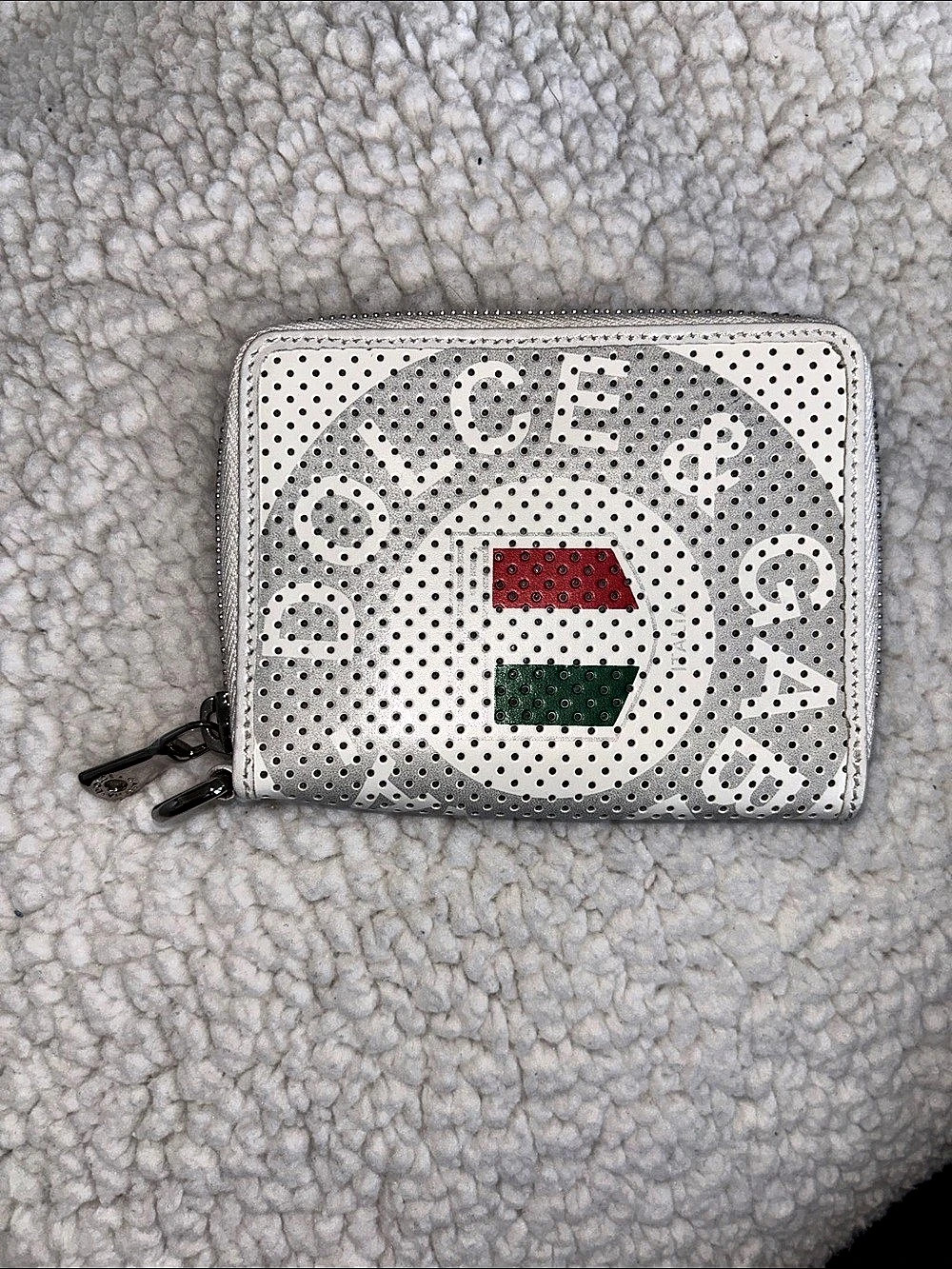 Dolce & Gabbana Perforated Leather Zip White Leather Zip Wallet